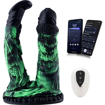 Vibrátor HiSmith WDA039-M-F Wildolo Glow-in-the-dark Liquid Silicone Double Dildo with App 22.7cm Black-Green