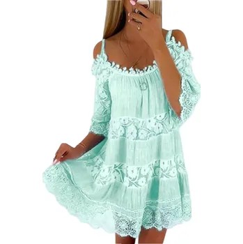 Dámské šaty Letní boho šaty na ramínka s nášivkami Barva: Světle zelená, Velikost: 3XL