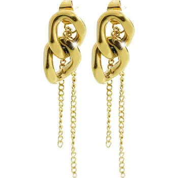 Módní doplněk JSB bijoux s.r.o. Zlaté ocelové náušnice puzety řetěz a dva jemné řetízky bez krystalů