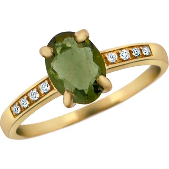 Prsten Zlatý prsten s vltavínem a diamanty 11685 Velikost: 54