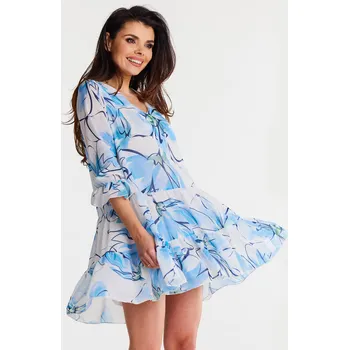 Dámské šaty Šifonové šaty Volné se dvěma volány A507 Barva: Modrá, Velikost: L/XL