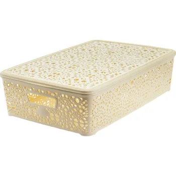 Úložný box MEGA PLAST Mega Plast, Košík MONAKO L s víkem, 10,2 x 40,3 x 27 cm, krémový