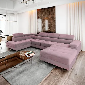 Sedací souprava Eka Rohová sedačka KALISI do U, 347 cm Roh pohovky: Levý roh, Barva látky: MONOLITH 62 (Růžová)