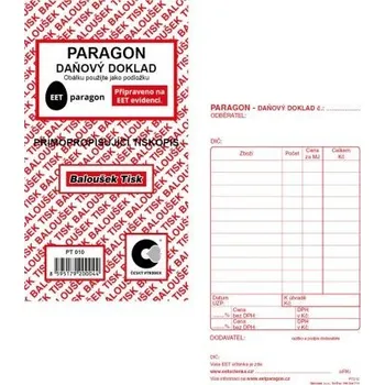 Tiskopis Paragon daňový doklad PT010