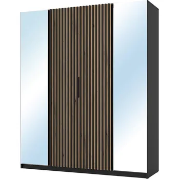 Šatní skříň Šatní skříň KAJA 2LU 2LAM | 200 cm | se zrcadly | VYSOKÁ | černá/evoke + lamely