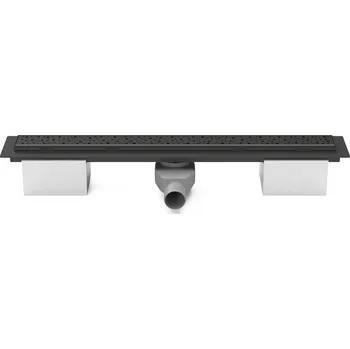 Lineární plastový žlab černý 950 mm, square černá, s bočním odtokem D 50 a otočným sifonem