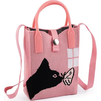 Městský batoh Dívčí textilní kabelka / taška kočka 12x18 cm, barva 2 růžová světlá
