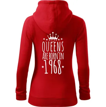 Dámská mikina Queens are born in 1968 - Dámská mikina trendy zipper s kapucí - L ( Červená )