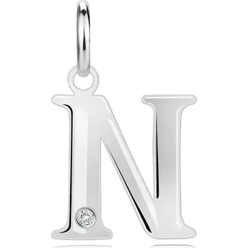 Přívěsek Diamantový přívěsek ze stříbra 925 - velké písmeno N, kulatý briliant