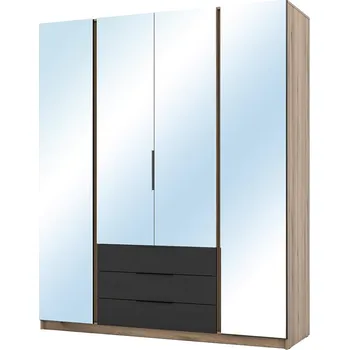 Šatní skříň Šatní skříň KAJA 4LU 3S | 200 cm | se zrcadly | VYSOKÁ | evoke/černá