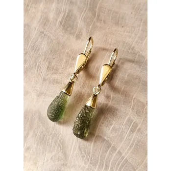 Náušnice Zlaté náušnice s vltavíny - kapky