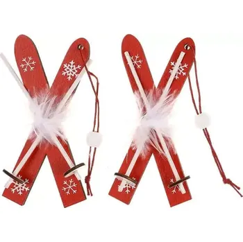 Vánoční dekorace Sada 2 kusů lyží ze dřeva k zavěšení - červená AC7157 - SLEVA 3% s kodem radost25