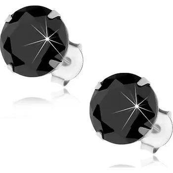 Náušnice Puzetové náušnice ze stříbra 925, kulatý černý zirkonek v kotlíku, 8 mm