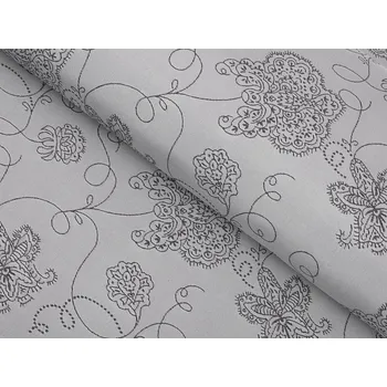 Teflonová látka na ubrusy TF-083 Květované ornamenty na šedém - šířka 170 cm