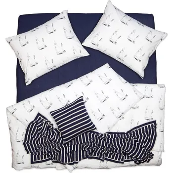 Povlečení SCANquilt KLASIK lodě bílomodrá 140 x 200, 70 x 90 cm zipový uzávěr