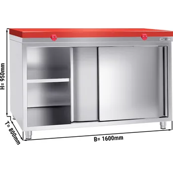 Lednice G.Gastro Stainless Steel Hinged Door Work Cabinet + Cutting Board (Red) – 1600x800x910 mm – 40 mm Plastic – Shelf load 70 kg