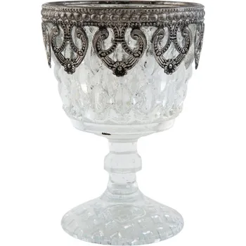 Svícen Stříbrný skleněný svícen na noze – 8x11 cm