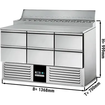 Lednice G.Gastro Saladette / Přípravný stůl PREMIUM - 1,37 x 0,7 m - se 6 šuplíky 1/2