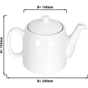 Konvice na čaj G.Gastro Porcelain Teapot 1.2 Litre – White - With Lid - High-Gloss Finish - Heat-Retaining
