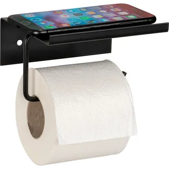 Sada koupelnových doplňků Černý samodržící kovový držák na toaletní papír s poličkou Desulo – Wenko ID_1659294