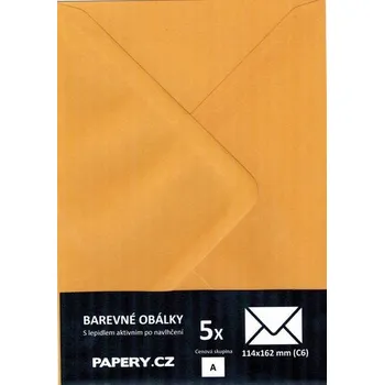 Obálka barevná obálka 114X162 mm OKROVÁ, 5 kusů,110 gm2, olizová