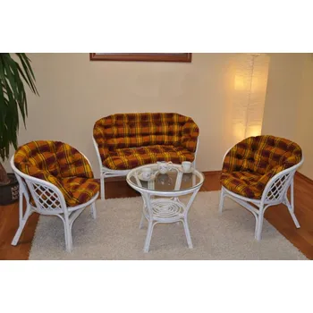 Zahradní sestava Ratanová sedací souprava Bahama velká bílá, polstry okrové MAXI