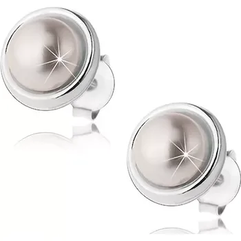 Náušnice Náušnice ze stříbra 925, perleťově bílá polokoule, lesklý lem