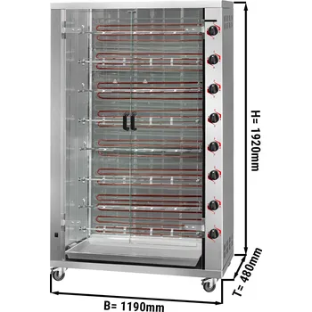 Kuchyňský gril G.Gastro Elektrický gril na kuřata PREMIUM s 8 rožni pro 48 kuřat - 1190 x 480 x 1720 mm