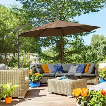 Stínicí technika Zahradní slunečník s boční nohou a klikou Ø 300 cm | hnědý