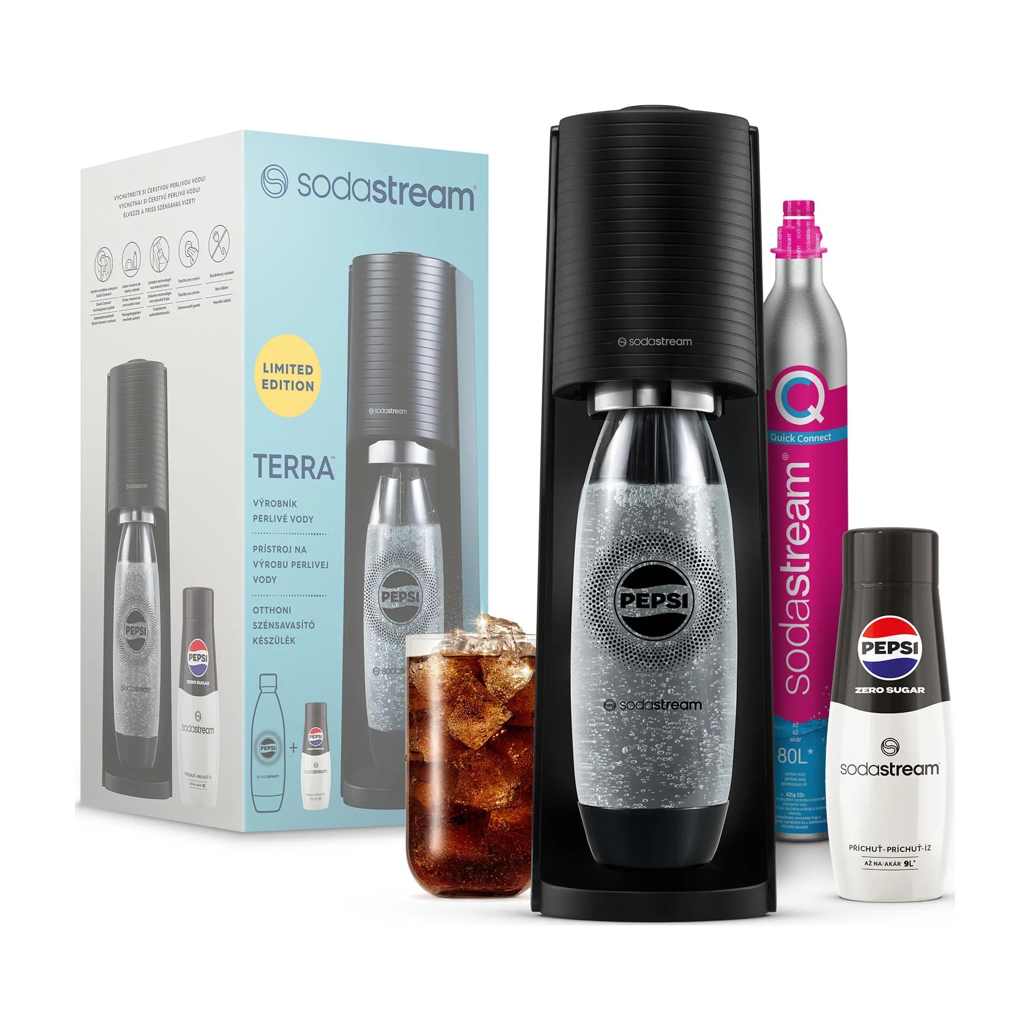Fotografie 1 - Výrobník sody SodaStream Terra černý Pepsi Zero Megapack