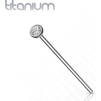 Piercing Rovný titanový piercing do nosu - stříbrná barva, kulatý čirý zirkon, 0,8 mm - Rozměr: 0,8 mm x 19 mm x 2,5 mm