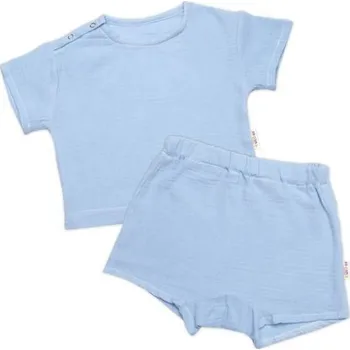 Kojenecké šaty Baby Nellys Dětská letní mušelínová sada tričko krátký rukáv a kraťasy modrá Vel. 104/110