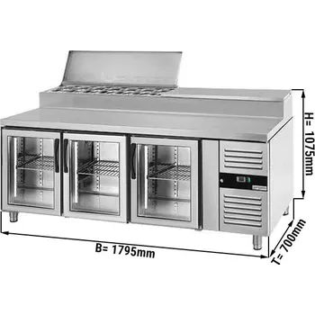 Lednice G.Gastro Přípravný stůl PREMIUM - 1,4 x 0,7 m - s 3 skleněnými dveřmi