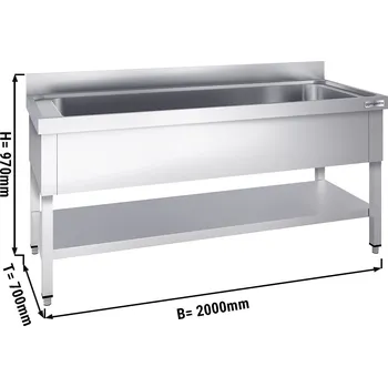 Nerezový dřez G.Gastro Mycí stůl Premium - 2000x700mm - se spodní policí a 1 dřezem