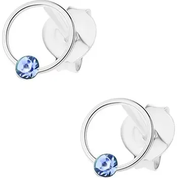 Náušnice Puzetové náušnice, stříbro 925, kroužek se světle modrým krystalkem Swarovski