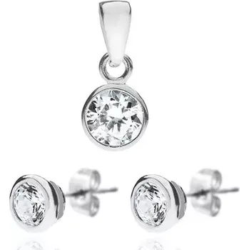 Souprava šperků Stříbrná sada 925 - zirkonové náušnice a přívěsek ve dvojitém rámečku