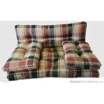 Podsedák polstry na zahradní nábytek, polstry na paletový nábytek s opěrkou a polštáři hnědo zelená kostka lkv