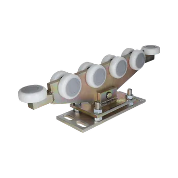 Pohon brány Vozík regulovatelný pro C-profil 80x80x5 mm, polyamidová kolečka 10 ks, žlutý zinek, pro bránu do 800 kg, průjezd do 10 m