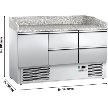 Lednice G.Gastro Chladicí stůl na pizzu ECO - 1,4 x 0,7 m - s 1 dveřmi & 4 šuplíky 1/2