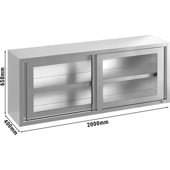 Lednice G.Gastro Stainless Steel Wall Cabinet PREMIUM – Sliding Glass Doors - 2000x400x650 mm - With Shelf