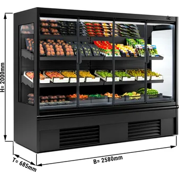 Vinotéka G.Gastro Přístěnný chladicí regál černý - 2,58 x 0,68 m - se 2 policemi & zrcadlem