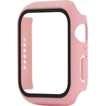 Pouzdro na mobilní telefon Ochranné pouzdro s tvrzeným sklem pro Apple Watch 44mm - světle růžové