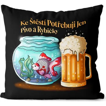 Dekorativní polštářek Polštář 40 x 40 cm - Štěstí Pivo + rybičky