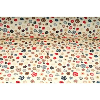 Plátno bavlněné, drobná kvítka - modrá, červená, béžová, metráž, látka