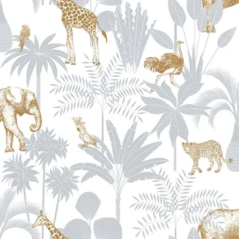 Tapeta ICH Wallcoverings Dětská vliesová tapeta s palmami a zvířátky, 976-2, Mika, ICH Wallcoverings, velikost 10,05 x 0,53 m