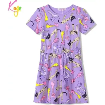 Dívčí šaty Dívčí šaty Kugo HS9332 fialové (dívčí šaty s krátkým rukávem a kočičkami)