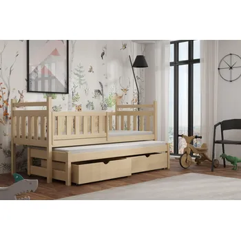 Dětská postel Dřevěná postel s výsuvnou přistýlkou PUCHA 04 90x200 cm borovice masiv s úložným prostorem