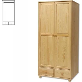 Šatní skříň Dřevěná šatní skřín se zásuvkami DN122 90x190x57 cm NELAKOVANÁ