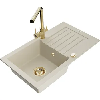 Mexen Pablo 1miskový granit dřez s odkapem a baterií Duero, béžová 6510-69-671600-50