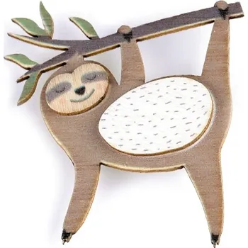 Brož Dřevěná brož zvířátka - 10 hnědá světlá lenochod